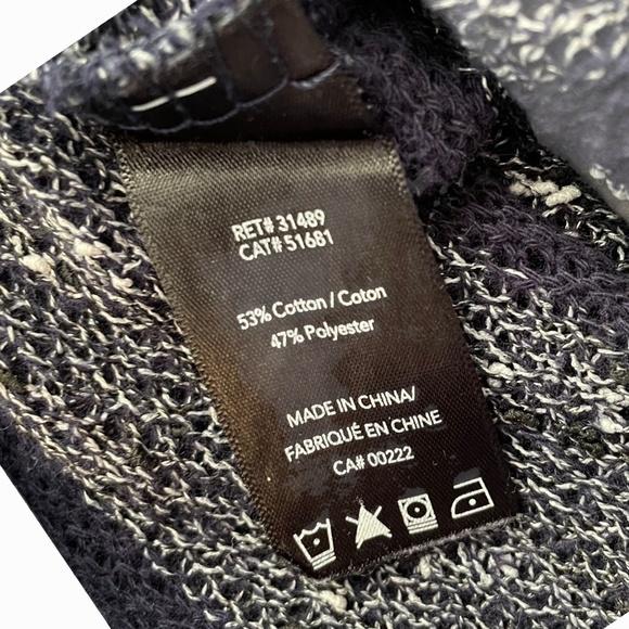 Jess Sz.M Dark Blue Long Line Mid Length Striped Speckle Knit Cardigan Cozycore - Picture 7 of 8